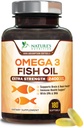 Omega 3 Huile de poisson 2400 mg – Acides gras triples EPA et DHA pour le cœur, le cerveau et le soutien articulaire – Wild-Caught, Burpless, supplément au citron – naturel, non OGM, sans gluten – 180 softgels