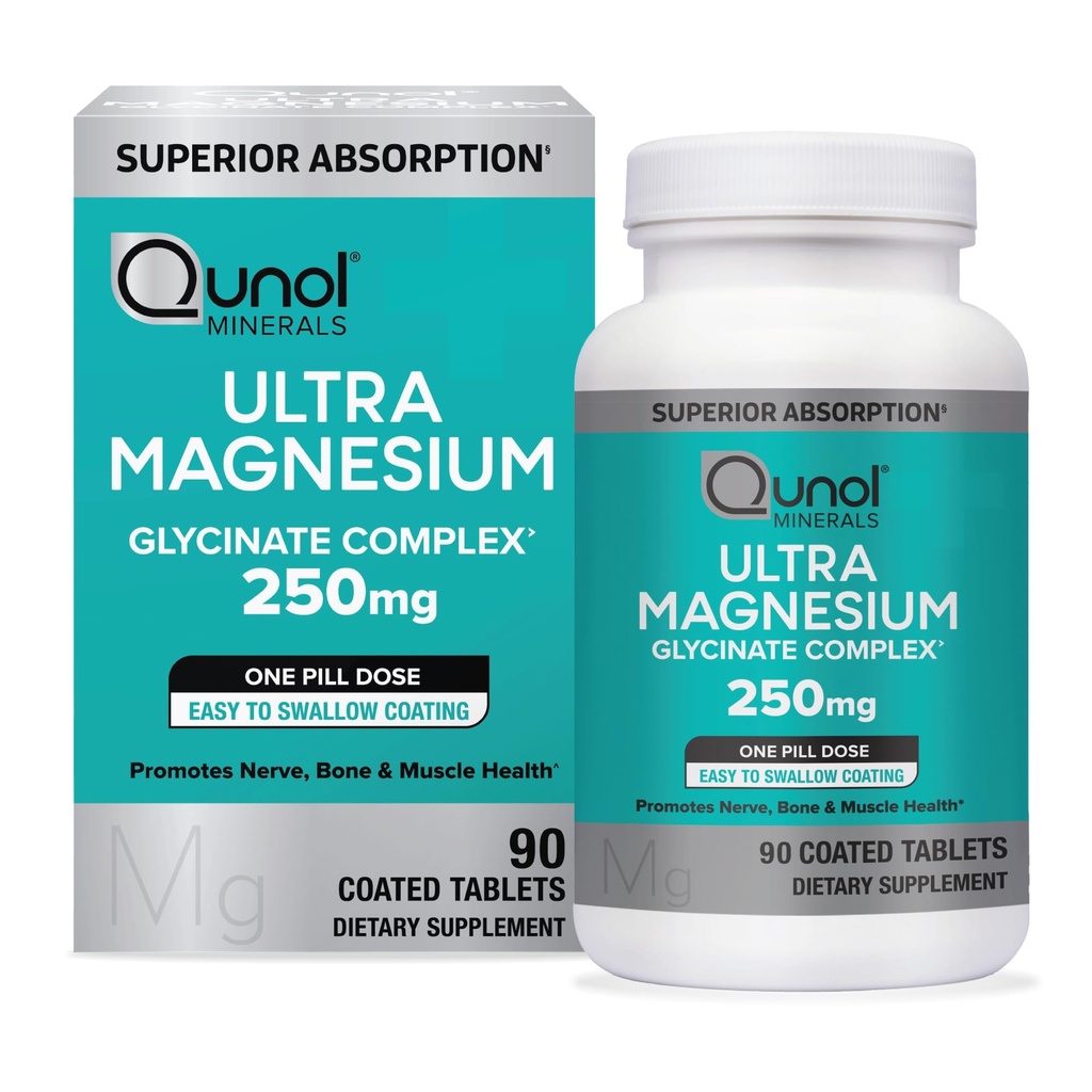 Qunol Magnésium Glycinate complexe, doux sur l'estomac, 250mg une pilule dose, supérieure-absorption Magnésium, Nerve, os et supplément de santé musculaire, 90 Compte (paquet de 1)