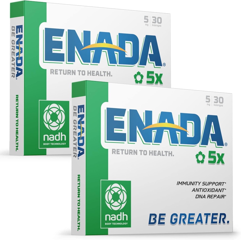 ENADA 5MG NADH Supplément avec boost de chlorophylle Co-enzyme Antioxydant Forme de Vitamine B3 Immunity Support ADN Réparation sert comme l'énergie naturelle de mémoire Booster & Restaurer l'énergie cellulaire du corps 30X2