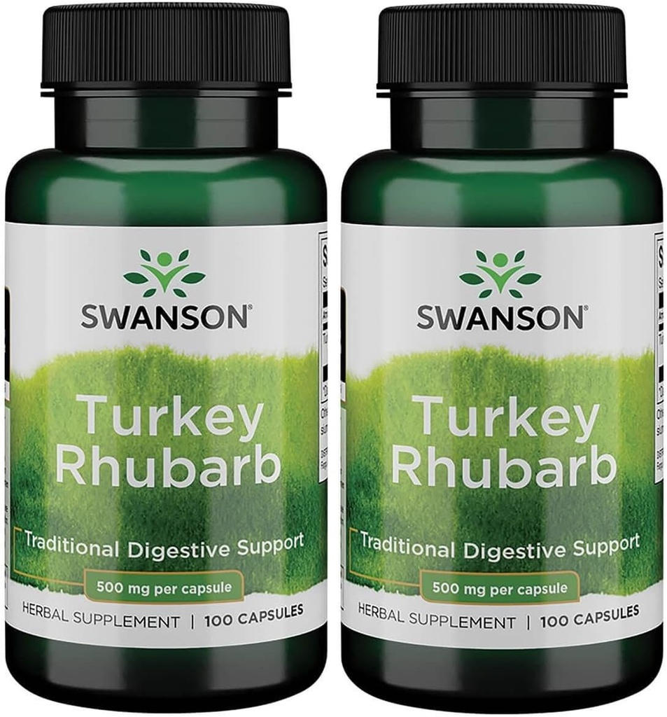 Swanson Turquie Rhubarb - Supplément à base de plantes pour la santé digestive - Formule naturelle - (100 Capsules, 500mg chacun) (2 Pack)