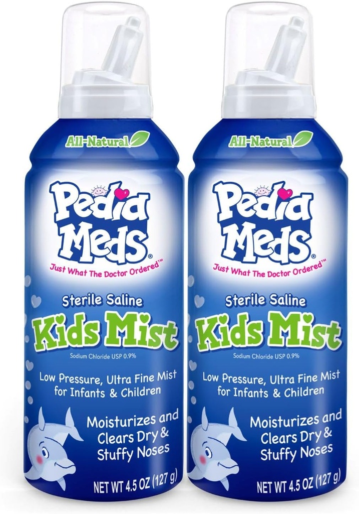 Stérile Saline Kids Nasal Spray, Ultra Fine Mist, Hydratant instantanément et Soulage la congestion nasale, Sûr pour les nouveau-nés et jusqu'à, 4.5 Oz (2 Pack), Fabriqué aux États-Unis