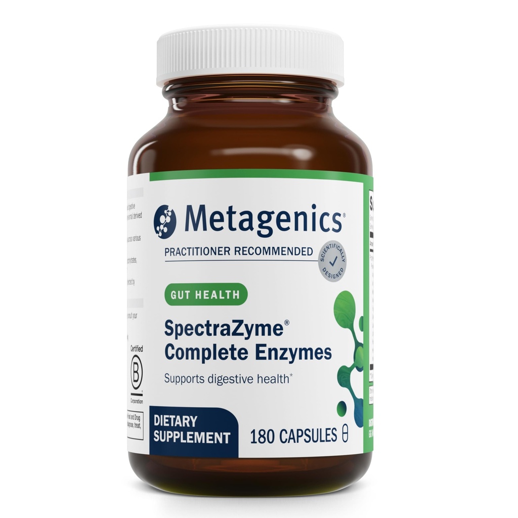 Métagène SpectraZyme Enzyme Complex - Enzymes digestifs à base végétale pour la décomposition des protéines, des graisses et des glucides - Soutient l'indigestion, le blottis et la santé des colonies* - Sans gluten, végétalien - 180 capsules
