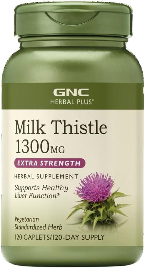 GNC Herbal Plus Thistle de lait 1300mg Supplément, Extra Force, Végétarien, soutient la fonction saine du foie, 120 portions