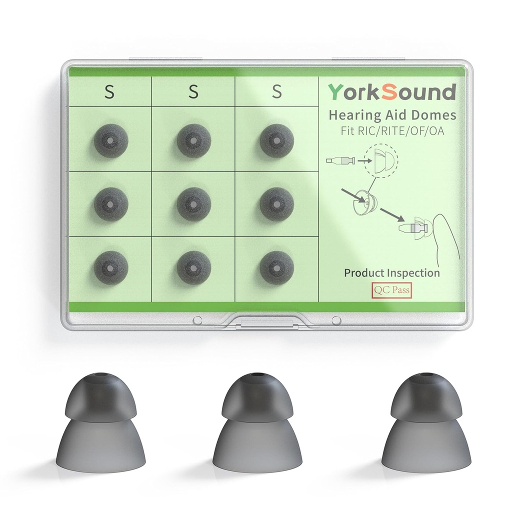 Ensemble de 9 aides auditives Domes, Silicone Power Domes Close Domes Conseils d'oreille, Domes de remplacement de l'aide auditive, RITE RIC sûr et Amplifieur auditif BTE ouvert, couleur fumée, petit