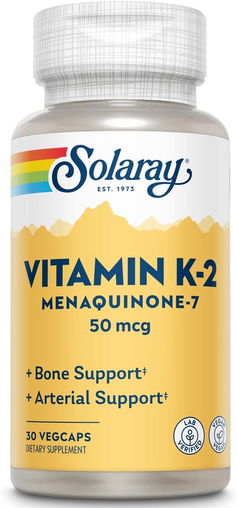 SOLARAY K2 MK7, Veg Cap (Btl-Plastique) 50mcg
