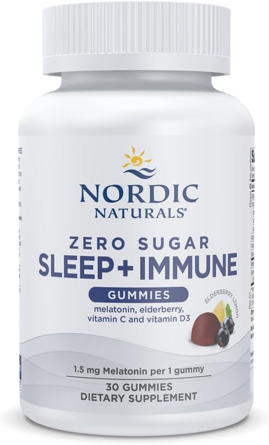 Nordic Naturals Zero Sugar Sleep + Immune Gummies - Arôme de citron de la mûre aînée - 30 Gummies - 1,5 mg de mélatonine pour dormir avec la vitamine D3 - Elderberry & Vitamine C Immune Support - 30 portions