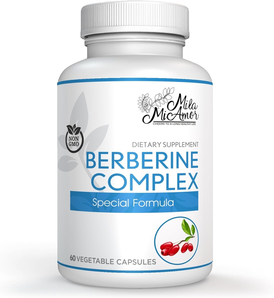 Milamiamor Berberine Complex HCL 500mg - Special Berberine Supplement with Melon Fruit & Banaba Leaf - Non-GMO, Made in USA - Heart, Cognitive & Gastrointestinal Health - 60 Capsules