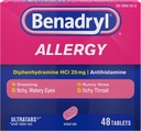 Benadryl Ultratabs Antihistaminique Allergie Médecine, Diphénhydramine HCl Comprimés, 48 ct