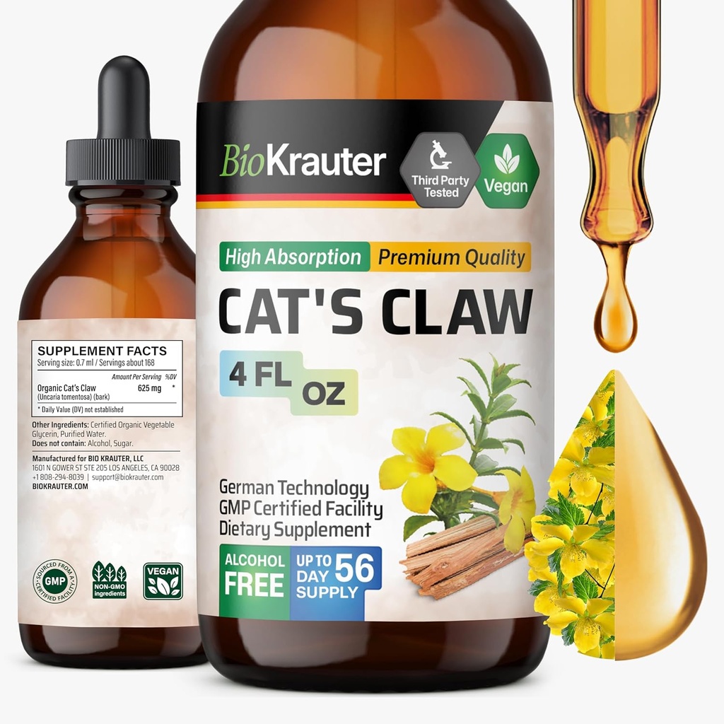 BIO KRAUTER Chats Teinture de griffes - Liquid Chats Claw Herb pour Immune Support - Sans alcool et sans sucre - Vegan gouttes 4 Fl.Oz.