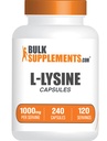 BulkSupplements.com Capsules L-Lysine HCl - Supplément de nutrition sportive, Lysine 1000mg - pour le soutien immunitaire, sans gluten, 2 capsules par portion, 240 Nombre (paquet de 1)