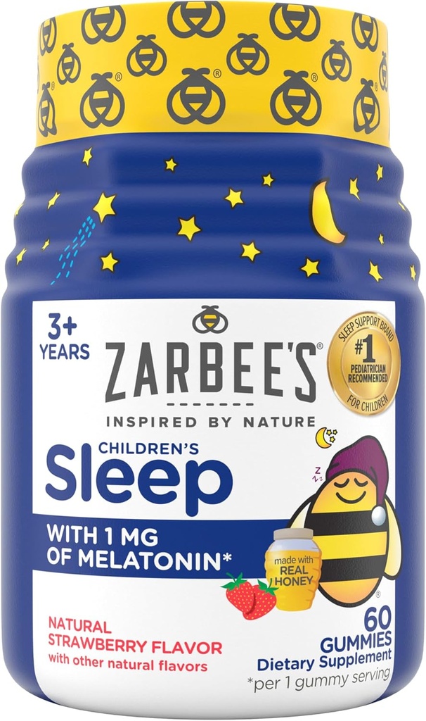 Les enfants de Zarbee Mélatonine Gommies avec 1mg Mélatonine, les enfants dorment Gommy fonctionne avec des cycles de sommeil naturels pour promouvoir le sommeil paisible, sans drogue, non-habit-forming, fraise naturelle, 60 ct