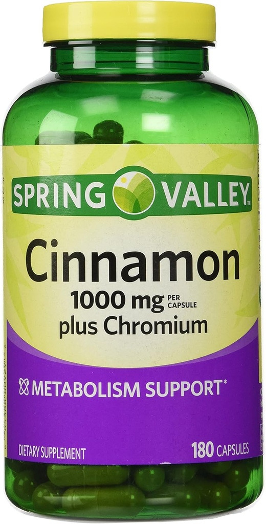Cannelle de Spring Valley 1000mg Plus Chrome, 180 Capsules
