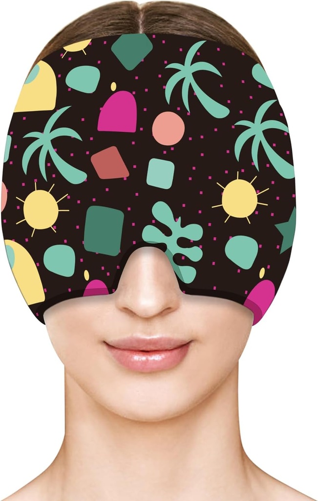ZNÖCUETÖD Cap de soulagement de la migraine Ice Head Ice Pack Enveloppe Masque visage, Chapeau de soulagement des maux de tête et migraine Thérapie de compression de bouchon froid pour les yeux puants, tension, sinus et stress (L, noir)