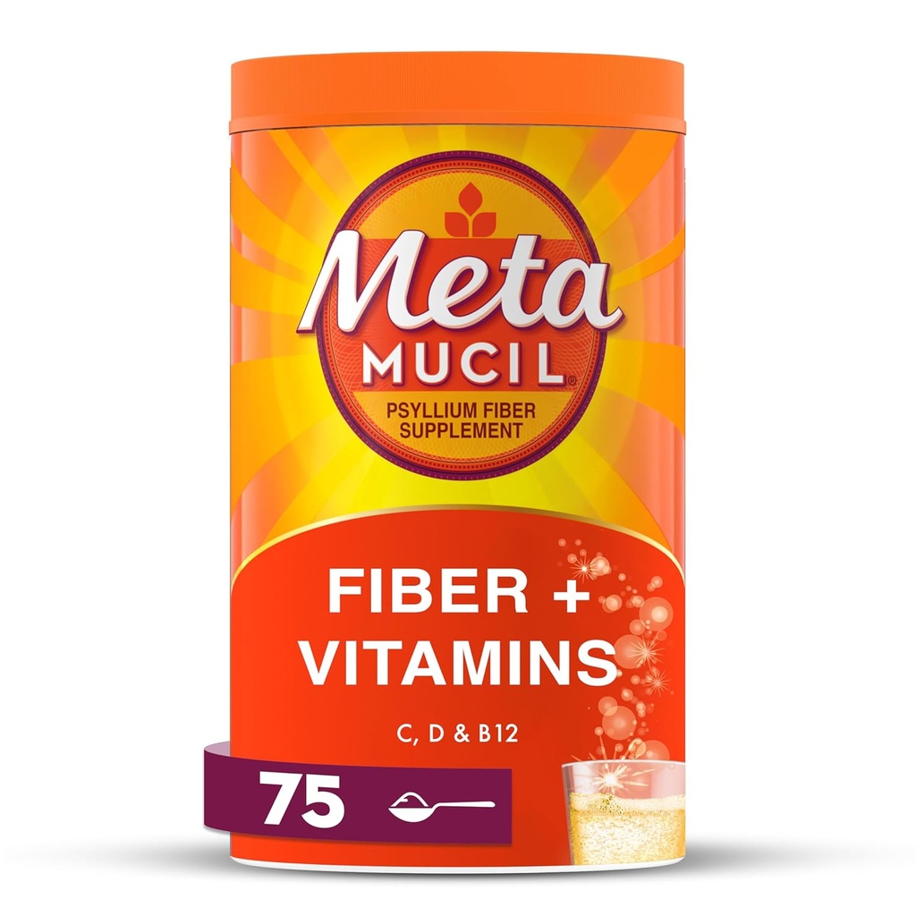 Métamucil, Métamucil 4-en-1 Fibre + Vitamines C Poudre de supplément de fibre Fizzy D & B12 - Citrus, 24.9 Once
