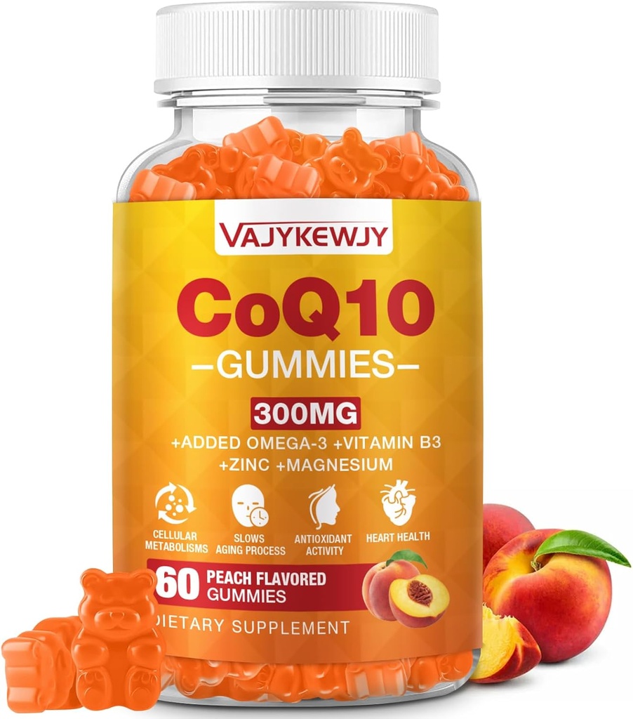 Sans sucre CoQ10 Gummies 3000 mg - Plus Oméga-3, Vitamine B3 & Zinc, Coenzyme haute absorption Q10 suppléments pour l'énergie cellulaire et le soutien antioxydant, Vegan 60 Compte