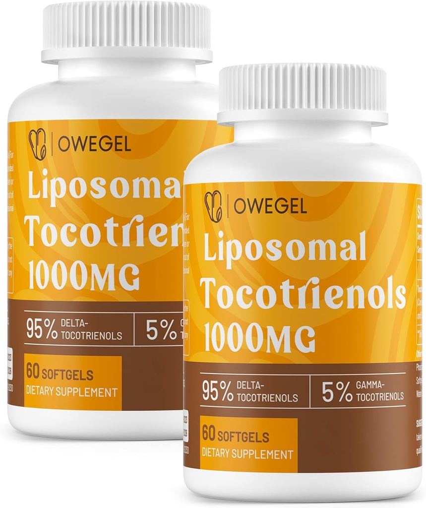 Vitamine E tocotriénols suppléments 1000mg - haute puissance Capsules de tocotriénol liposomique,95% Delta et 5% Gamma tocotriénols soutenir la peau, os, antioxydant,120 Softgels