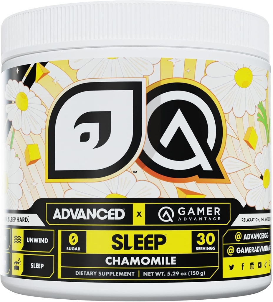 Sleep avancé - Supplément de sommeil Magnésium avec Ashwagandha et L-theanine - Vegan, sans sucre, faible teneur en glucides Mélange de boisson de sommeil - Melatonine Aide au sommeil gratuite (Camomille)
