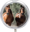 Rond Pill Case 3 Compartiment Animaux Chevaux Pill Box Mini Medicine Pill Organizer Portable Travel Pillbox for Pocket Purse Metal Pill Container for Vitamines Fish Oil Suppléments