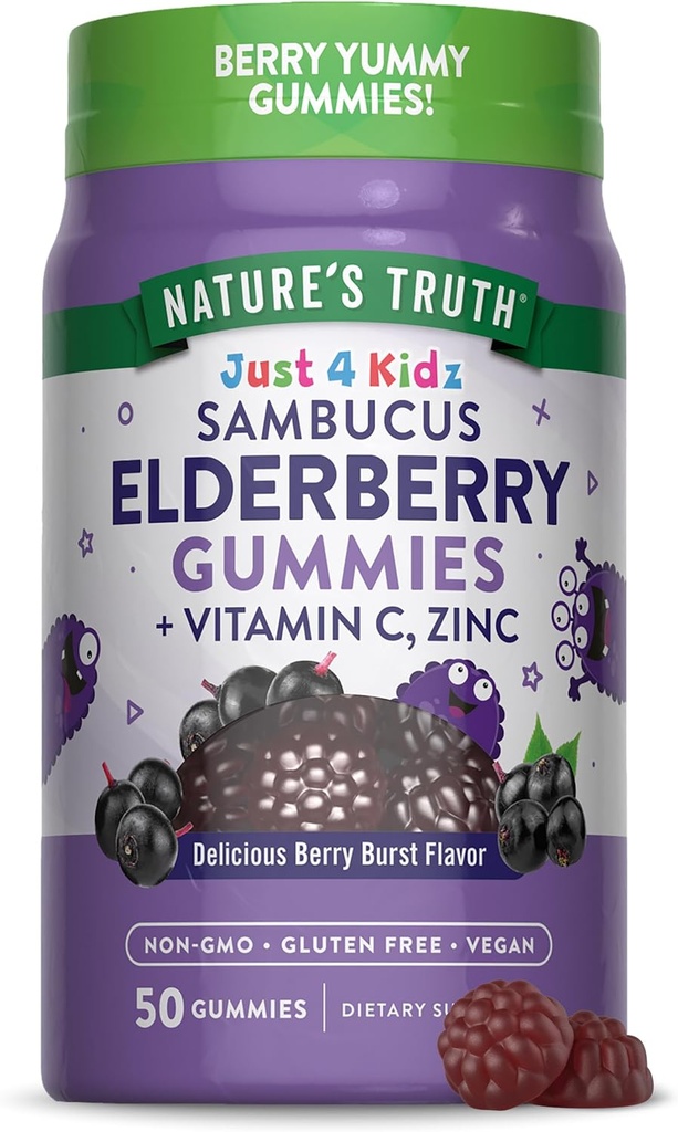 Nature's Truth Kids Elderberry Gummies | 50 Count | with Zinc and Vitamin C | Vegan, Non-GMO & Gluten Free Supplement