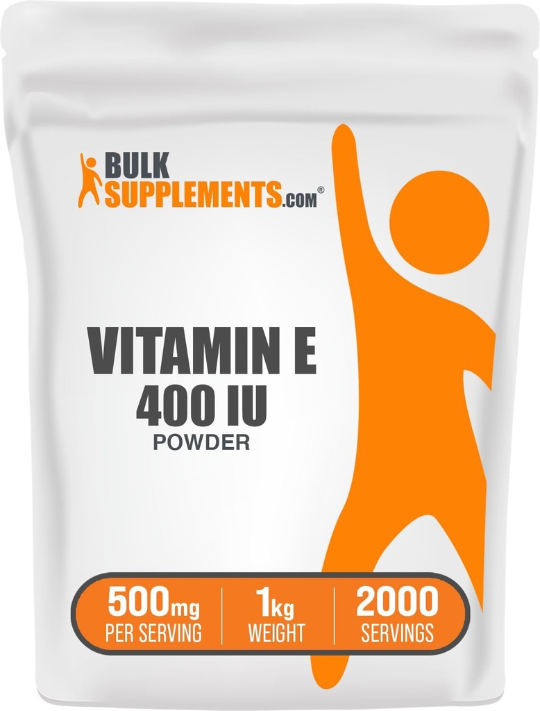 BulkSupplements.com Vitamine E 400 UI en poudre - comme D-Alpha Tocophérol, suppléments de vitamine E - sans gluten, 500mg par portion, 1kg (2,2 lbs) (paquet de 1)