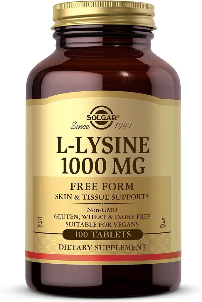 Solgar L-Lysine 1000 mg, 100 comprimés - Absorption et assimilation améliorées - Promotion de l'intégrité de la peau et des lèvres - Soutien au collagène - Acides aminés - Non OGM, végétalien, sans gluten - 100 portions