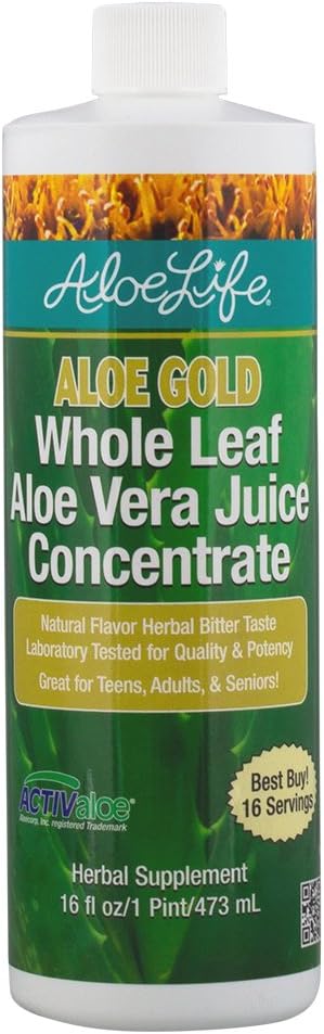 Aloe Life - Aloe Vera Juice, certifié biologique avec des minéraux traces, sans gluten (Aloe Gold, 16 oz)