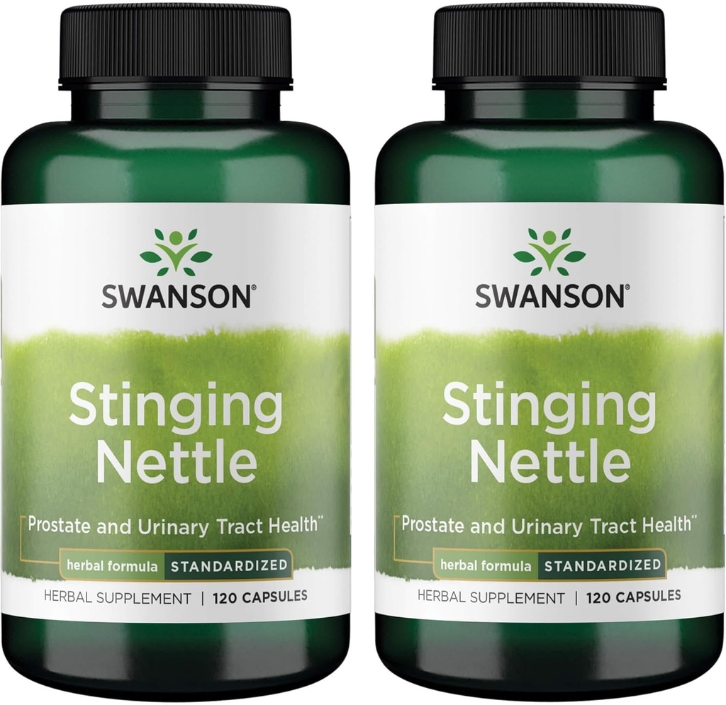 Swanson Stinging Nettles - Supplément à base de plantes Prostate Health & Urinary Tract Support - Formule naturelle pour la santé respiratoire et l'équilibre des fluides - (120 capsules) (2 pack)