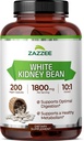 Zazzee White Rein Bean 10:1 Extrait, 1800 mg par portion, 200 capsules végétaliennes, plus de 2 mois d'approvisionnement, normalisé, concentré 10X extrait, 100% végétarien, tout naturel et non-OGM, fabriqués aux États-Unis
