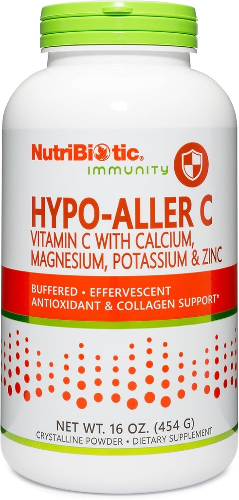 NutriBiotic - Hypo-Aller C Powder Vitamin C & Minerals, 16 Oz | 1300 Mg Vitamin C for Antioxidant & Collagen Support | Buffered with Calcium, Magnesium, Zinc & Potassium | Gluten & GMO Free