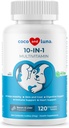 Multivitamine 10 en 1 pour chiens - 120 comprimés à croquer avec de la glucosamine et de la chondroïtine - Huile de poisson et vitamines avec Coq10 pour la santé de la peau et du coeur, Gut & Immune Support