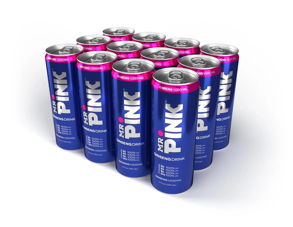 M. Pink Original Ginseng Drink - Supplément à base de plantes naturelles pour l'énergie et le focus, Boost liquide de 12 paquets, riche en B-Vitamines