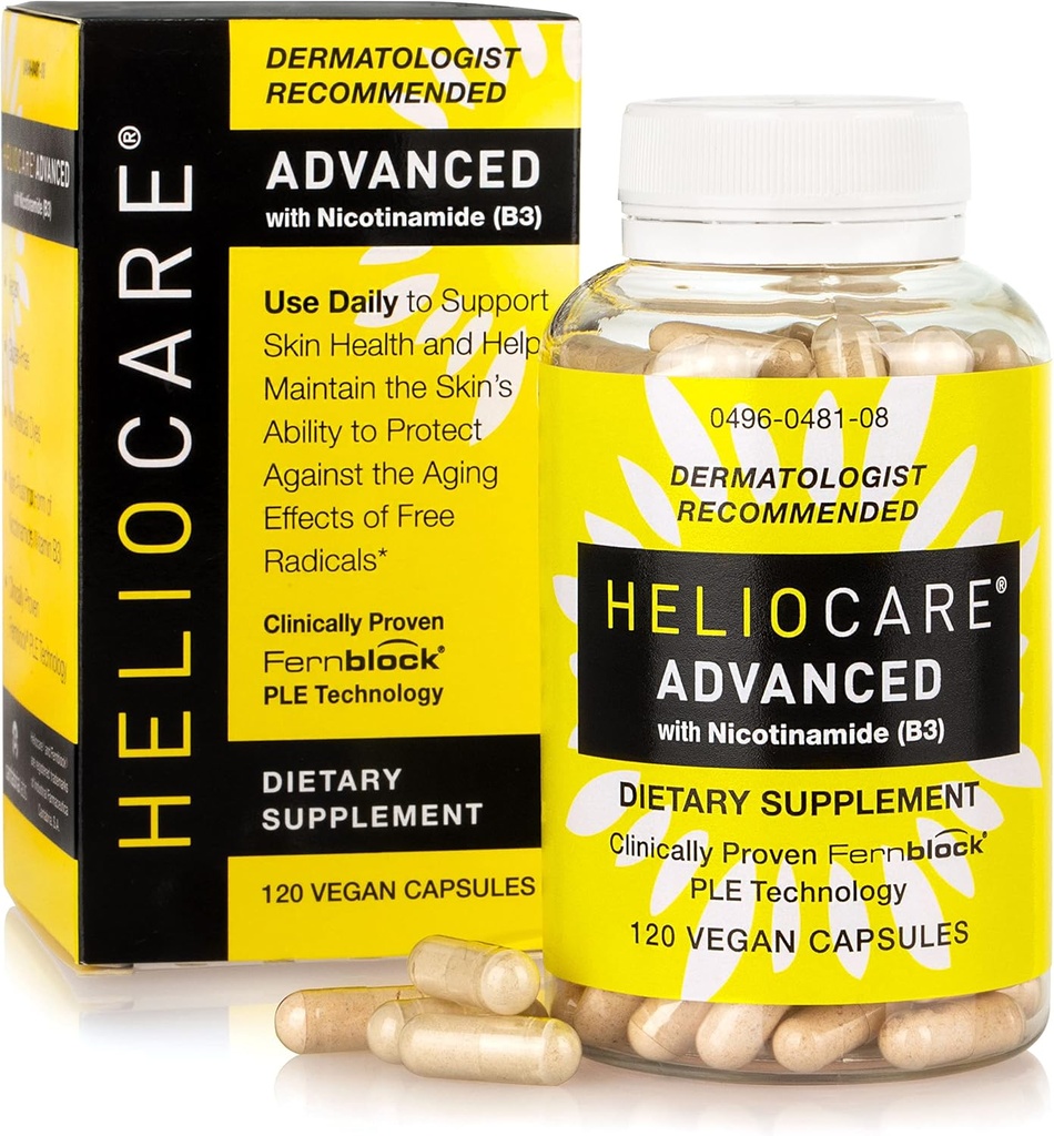 Heliocare Advanced Niacine B3 Supplément: Fernblock PLE Extract 240mg par service - soutient la santé des cellules de peau W/antioxydant riche vitamine B3 Niacine 500 mg - 120 Capsules végétaliennes