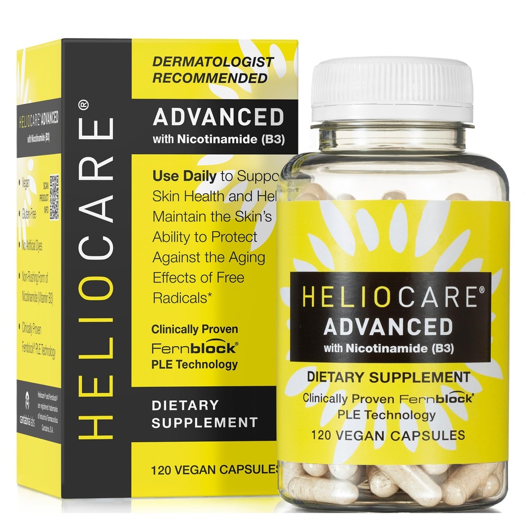 Heliocare Advanced Niacine B3 Supplément: Fernblock PLE Extract 240mg par service - soutient la santé des cellules de peau W/antioxydant riche vitamine B3 Niacine 500 mg - 120 Capsules végétaliennes