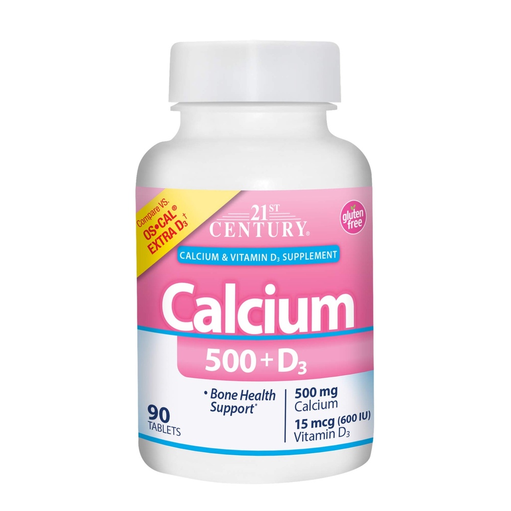 Calcium du 21e siècle plus capsules extra D, 500 mg, 90 Compte, paquet de 1