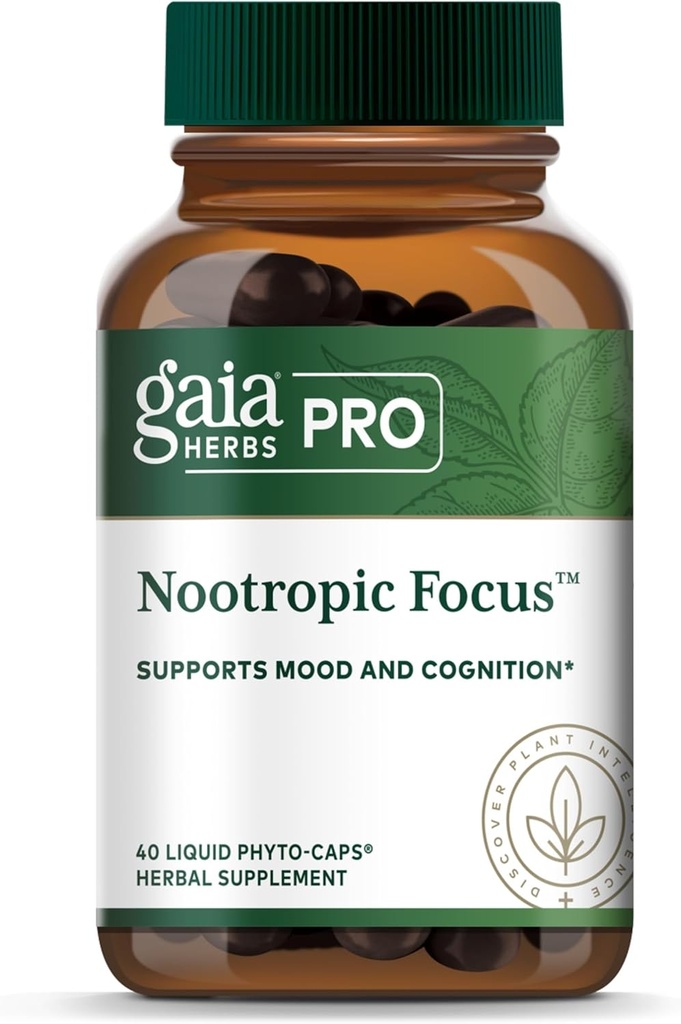 GAIA HERBES PRO Nootropic Focus - Supplément de soutien à la santé du cerveau* - Supplément nootropique avec Safran, Ginkgo Leaf Extract & Lemon Baume - Vegan, sans gluten - 40 liquides Phyto-Caps (20 portions)