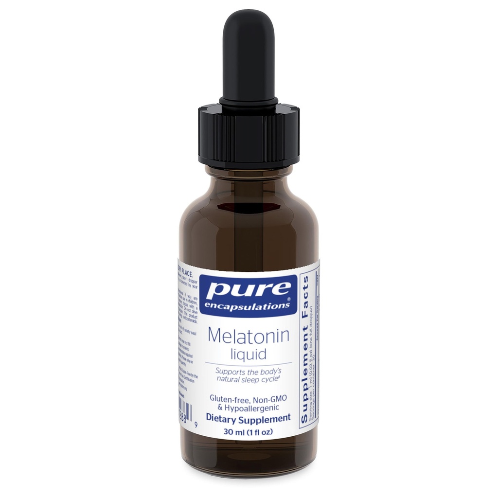 Encapsulations pures Mélatonine Liquid, supplément hypoallergénique soutient le cycle de sommeil naturel du corps.