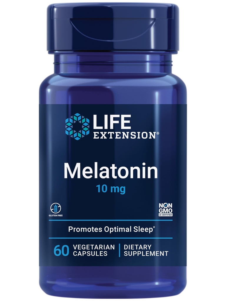 Durée de vie Melatonine, 10 mg, Dose saine, Notre plus haute posologie disponible, pour le soutien du sommeil, Réponse immunitaire saine, Défense du stress oxydatif, Végétarien, 60 capsules