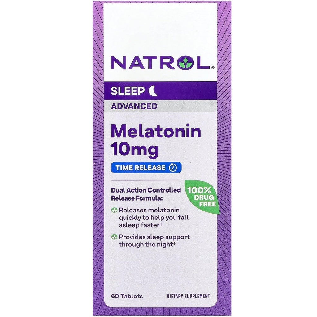 Natrol Melatonin 10mg Comprimés de libération dans le temps, Supplément diététique pour sommeil reposé, 60 comprimés de libération dans le temps de Melatonin, 60 portions