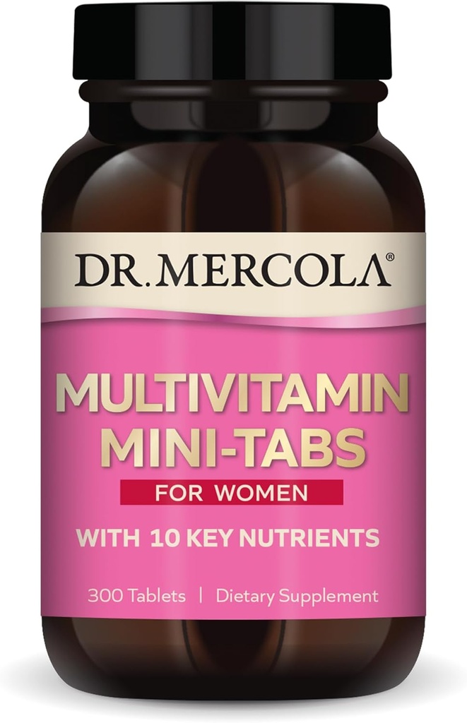 Dr Mercola Multivitamin Mini-Tabs pour les femmes, 30 portions (300 comprimés), avec 10 nutriments clés, soutient la santé optimale des femmes, non-OGM
