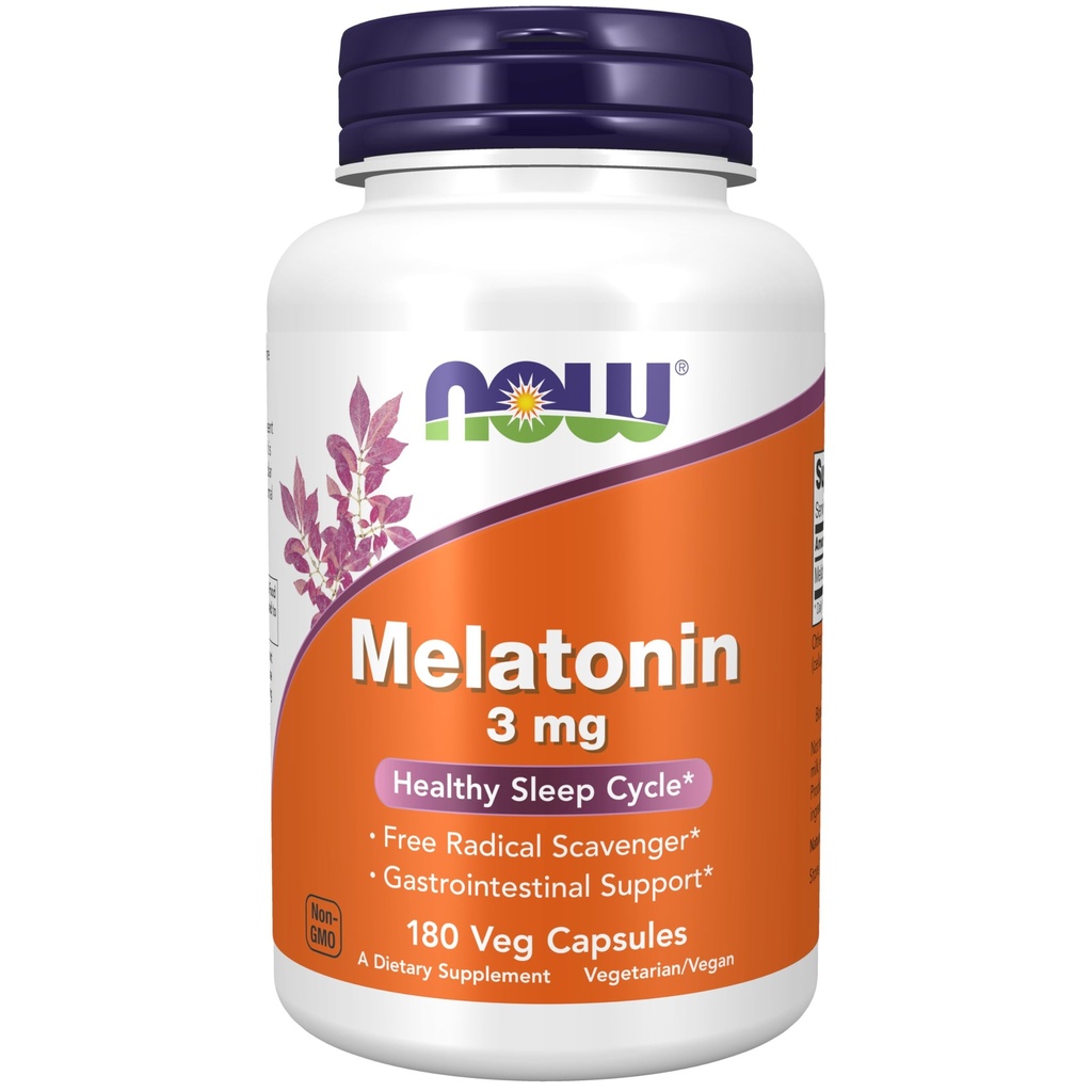 MAINTENANT Aliments suppléments, Mélatonine 3 mg, Récupérateur Radical Gratuit*, Cycle de Sommeil en Santé*, 180 gélules
