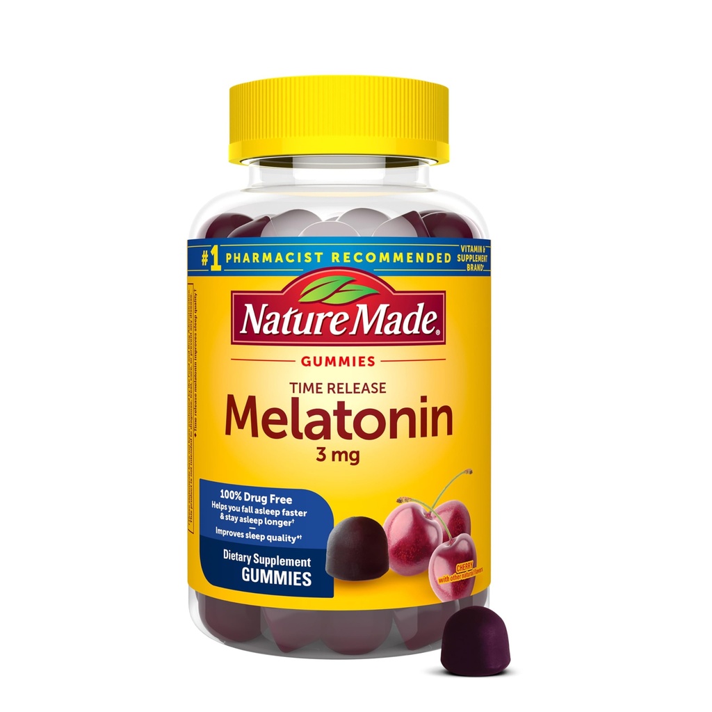 Nature fait relâcher le temps Mélatonine 3mg Gommies, 100% sans médicament aide au sommeil pour les adultes, 60 Mélatonine Gommies, 60 jours d'approvisionnement