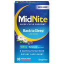 MidNite Retour au sommeil Faible dose, 1,5 mg d'aide au sommeil à la mélatonine, forme non-habitante, supplément alimentaire à base de plantes pour adultes, sans médicament, sans gluten, sans lactose, végétarien, végétalien, 30 comprimés de fonte rapide
