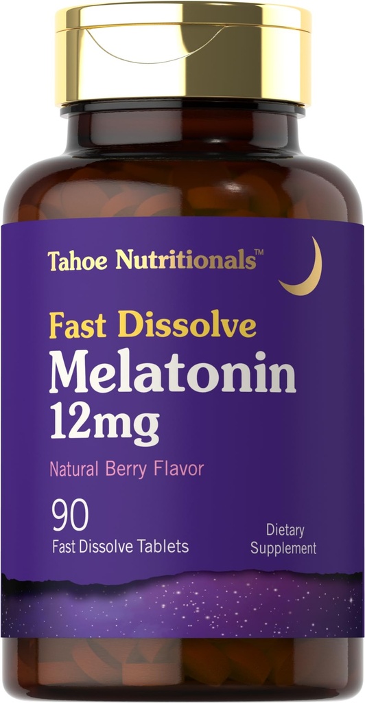 Tahoe Nutritionals Melatonine 12mg Comprimés Dissolvés Rapidement 90 pilules Supplément aromatisé aux baies pour adultes