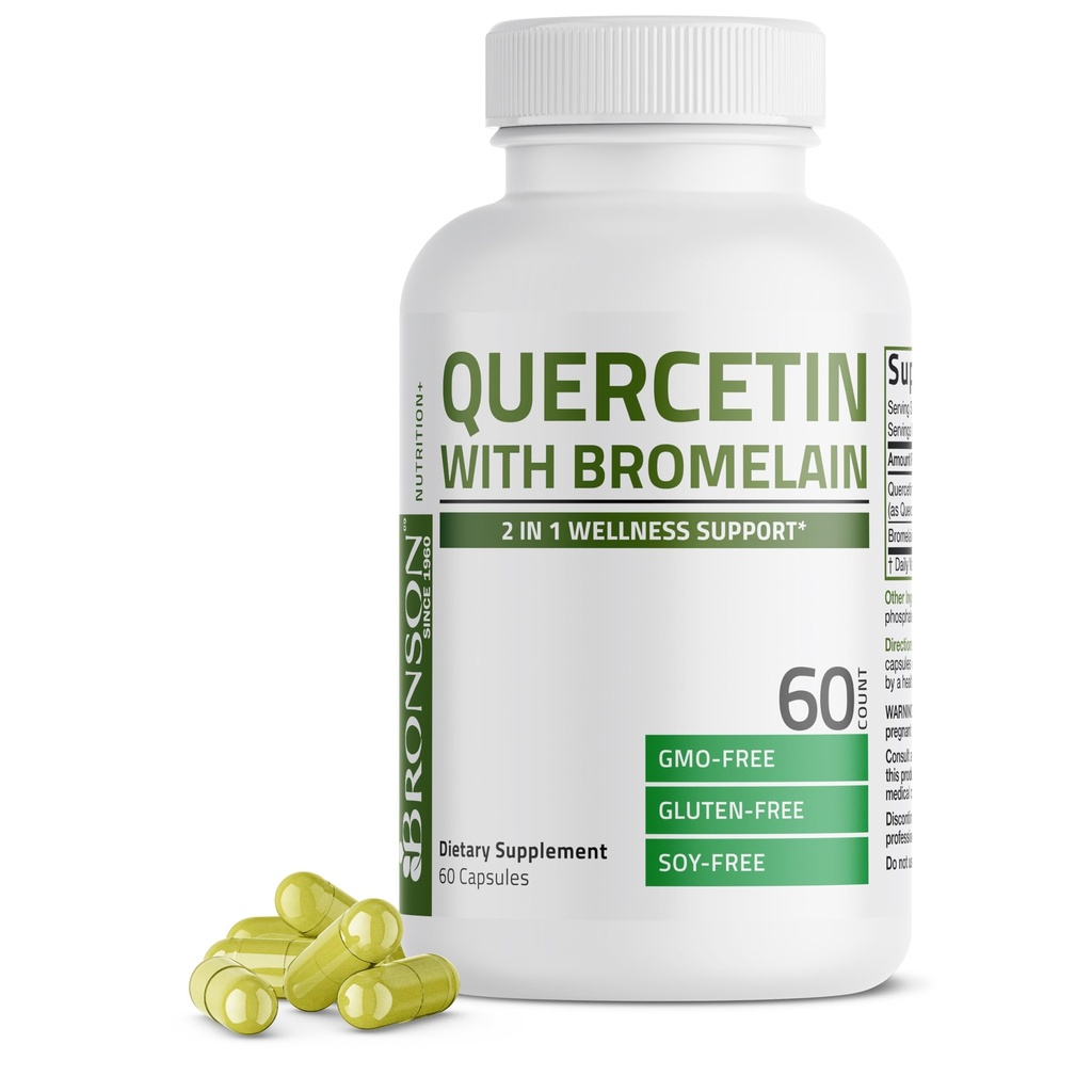 Bronson Quercetin avec Bromelain 2 en 1 Wellness Support, non-OGM, 60 Capsules