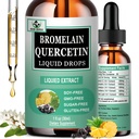 Quercetin gouttes liquides, Quercetin avec Bromelain Nettle Feuille de vitamine C suppléments liquides, forte absorption quercetin gouttes liquides pour les femmes hommes, soutien anti-oxydant immunitaire sain, non-OGM