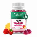 Physician’s Choice Fiber Gummies for Digestive Health & Regularity - Raspberry Lemon Flavor - No Sugar Added & Vegan - Natural Chicory Root Prebiotic Fiber - Daily Gummy for Adults, Women & Men - 60CT