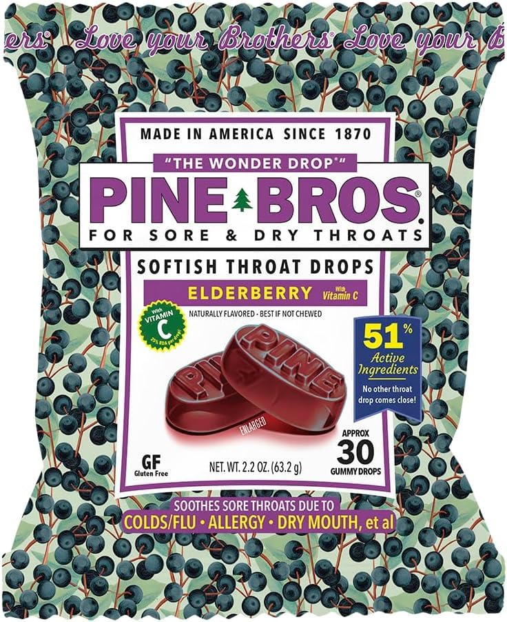 Pine Bros. Gorge gorgée Gouttes molles 30 Nombre (approx) (paquet de 1, Elderberry)