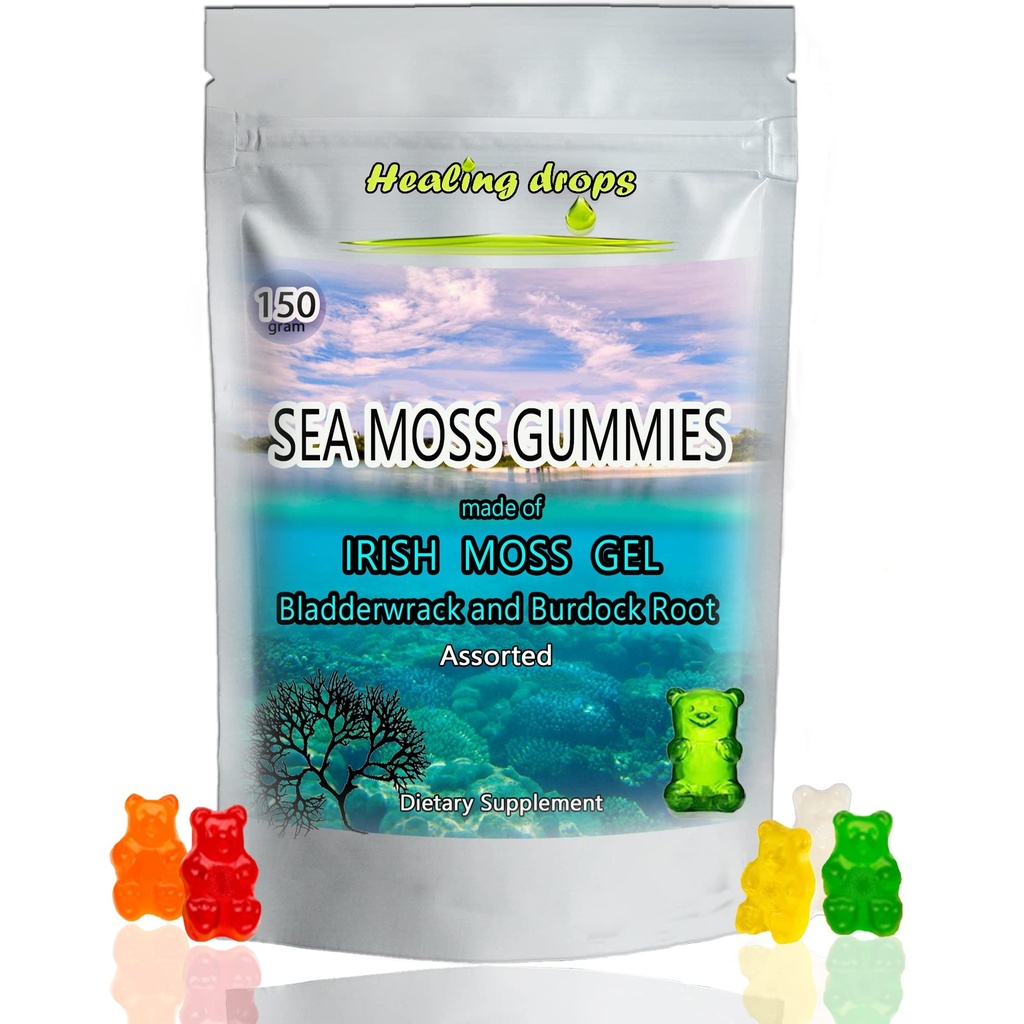 Gommies de mousse de mer - Mousse de mer Irlandaise - Poudre et gel de massade séchée au soleil cru biologique - avec racine de bardeur Bladderwrack – Alkaline Keto Vegan Non-GMO Diet – Skin & Detox (Assorti)