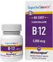 Superior Source No Shot Vitamine B-12 Cyanocobalamine 5000 mcg - Vitamine B-12 pour soutenir la production d'énergie, la santé cérébrale et le mieux-être général - Comprimés sublinguaux - 100 comprimés dissolvables
