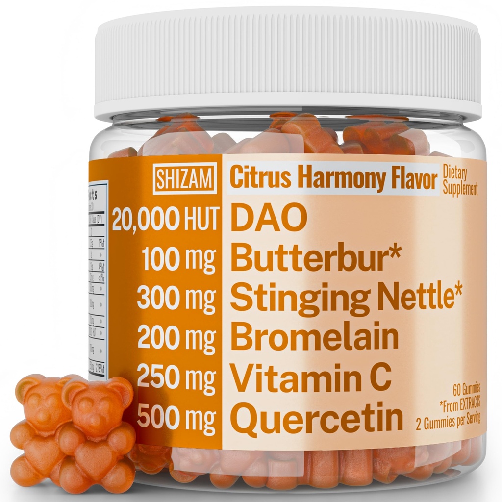 SHIZAM DAO Enzyme bromelain Gommies avec Butterbur Quercetin extrait de la racine de l'ongle, DAO Diamine Enzyme d'oxydase, supplément de thé Alt pour comprimés de teinture de poudre, Feuille 500mg